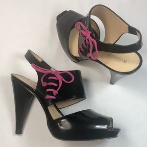 Boutique 9 Boseda Black Leather Pumps w/ pink lace
